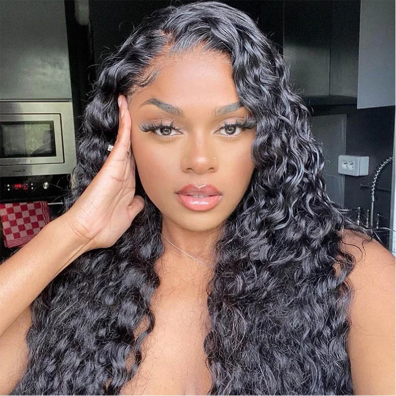 13x6 Standard Lace Frontal Wigs Water Wave Human Hair