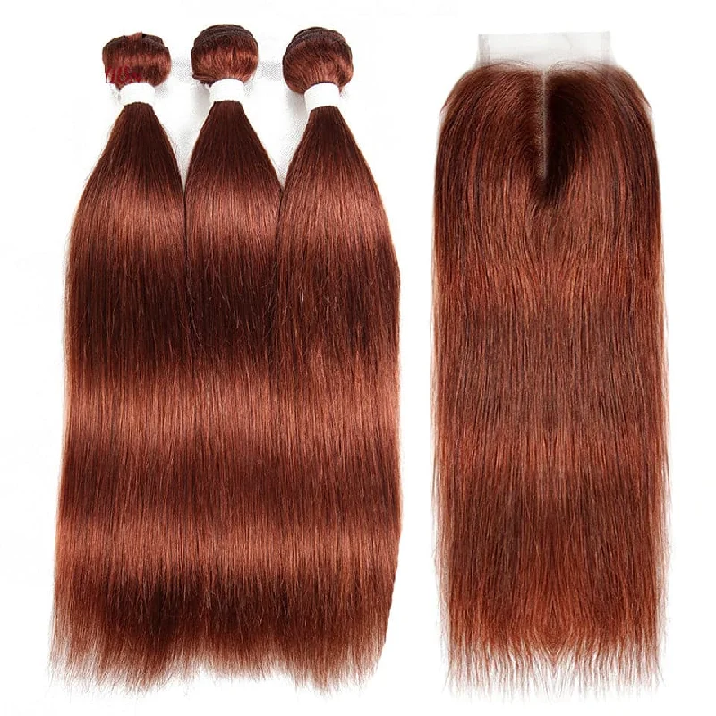 #33 Dark Auburn 3 Bundles With Closure 4x4 pre-Colored 100% virgin human hair