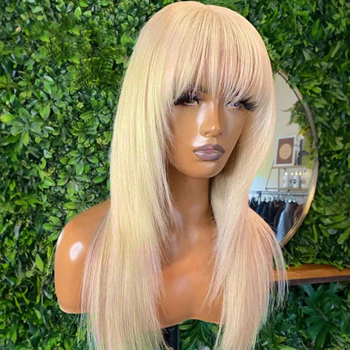 613 Blonde 13x4 Lace Wolf Cut Layered Straight Glueless Wig With Bangs Lightweight Human Hair Wig