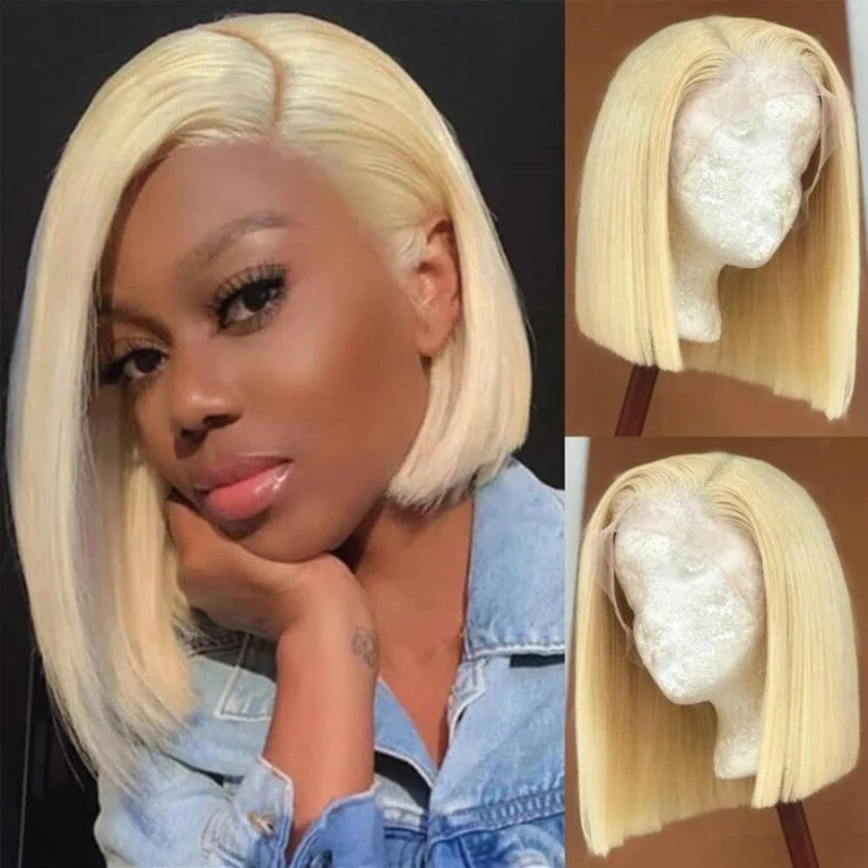 #613 Blonde Color Bob 4x4/13x4 HD Transparent Lace Front Wig 100% Virgin Human Hair