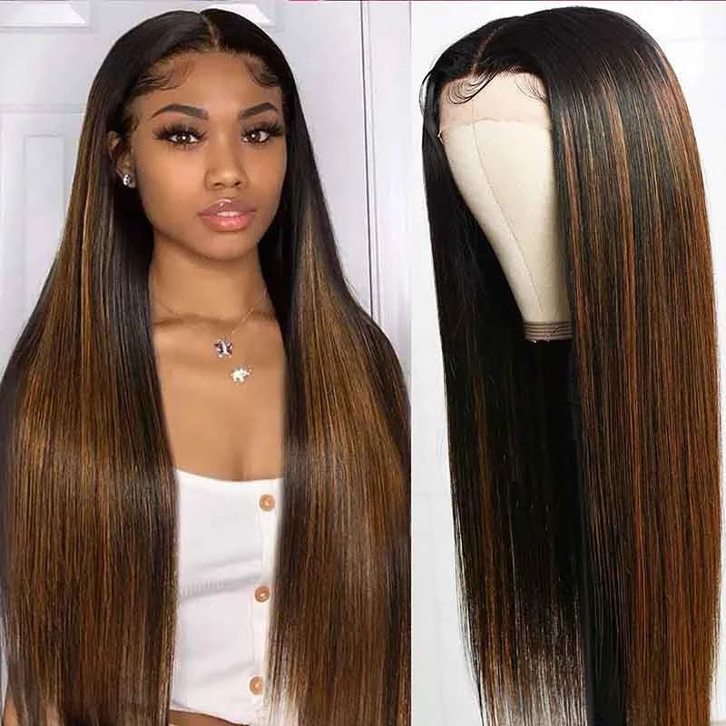 Alibonnie 360 Transparent Lace Wigs 1B/30 Highlight Straight Wigs Pre Plucked Women Wigs For Sale