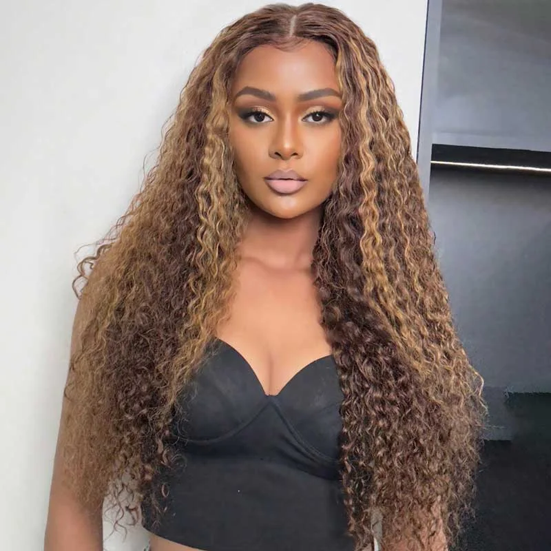 Alibonnie 6x4 Pre Cut Lace Closure Wigs Wear & Go 4/27 Highlight Water Wave Wigs With Bleached Knots