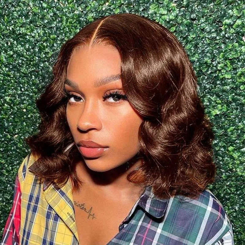 Alibonnie Brown Color Short Body Wave Bob Wigs 100% Virgin Human Hair