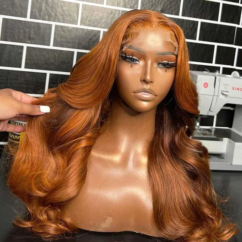 Alibonnie Copper Ginger Color Transparent Lace Body Wave Human Hair 13x4 Lace Front Wigs