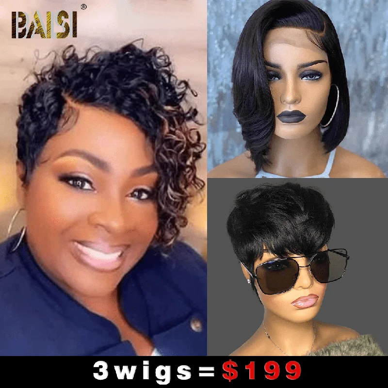 Baisi 1  Curly Highlight Wig+1 Straight BoB Wig+1 Machine Made Wig=$199