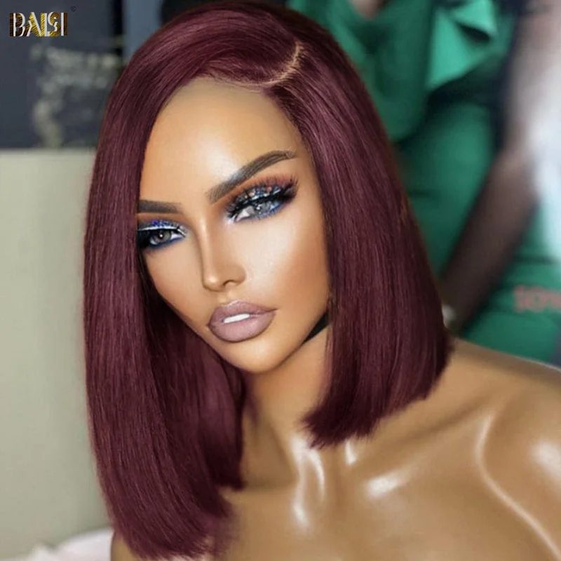 BAISI Burgundy Straight Lace BoB Wig