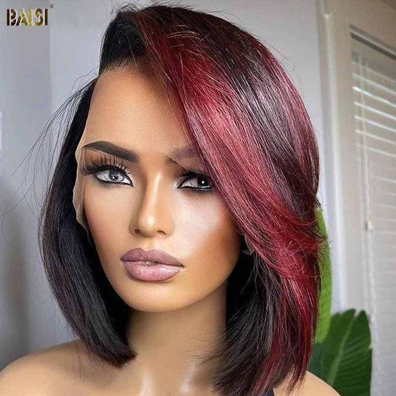 BAISI Highlight Burgundy Silky Straight BoB Wig