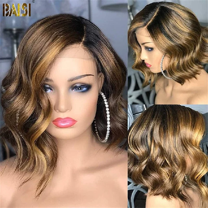 BAISI Honey Blonde Highlight Wavy Short BoB Wig