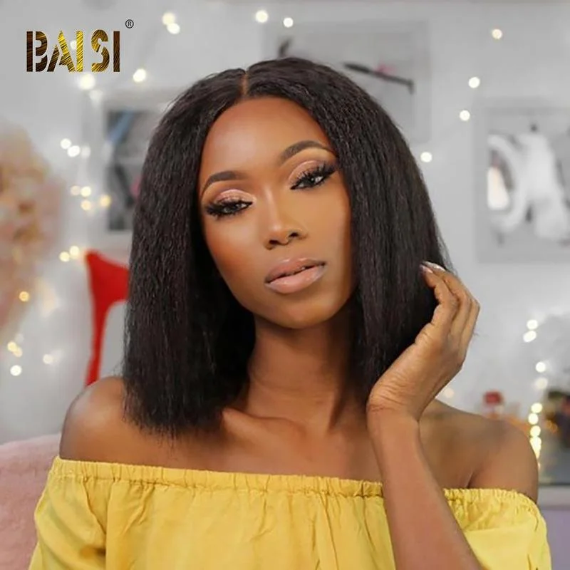 BAISI Kinky Straight Bob Wig 100% Human Hair