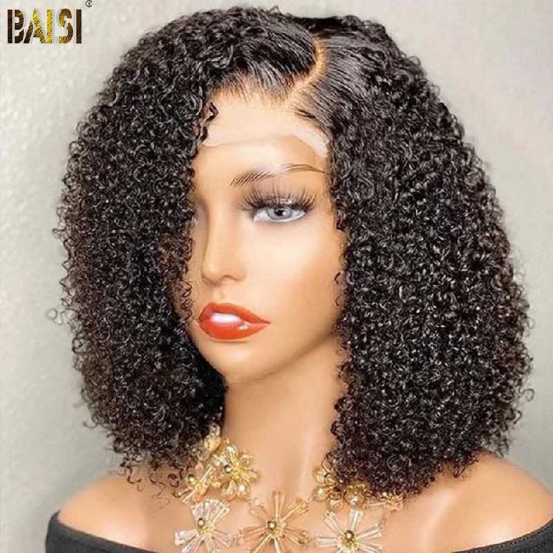 BAISI Lace Front Human Hair Afro Curl Wig