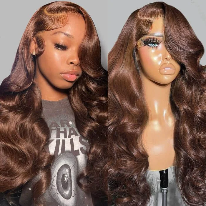 Bleached Knots #4 Chestnut Brown Color Body Wave Glueless Wear & Go Wig 7x5/8x5 Pre Cut HD Lace Closure Wigs