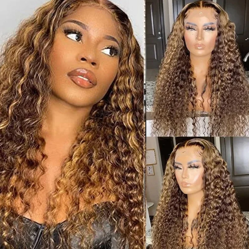 Bleached Knots Glueless Wear & Go Wig Upgrade Deep Wave 7x5/8x5 Pre Cut HD Lace Closure Wigs #P4/27 Highlight Color