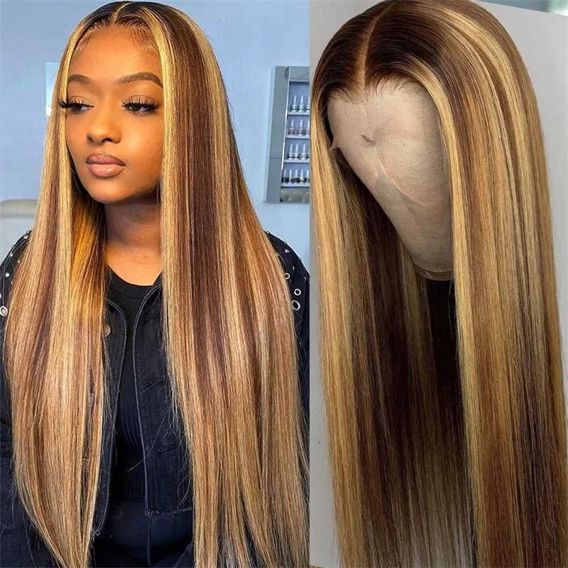 Bleached Knots #P4/27 Highlight Color Straight Hair Upgrade 7x5/8x5 Pre Cut HD Lace Closure Wigs Wear & Go For Sale