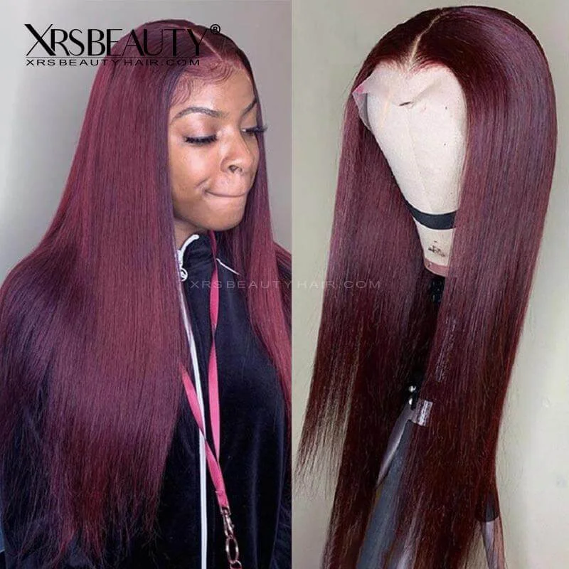 Burgundy Straight Human Hair 13x4 Lace Frontal Wig [CFW03]