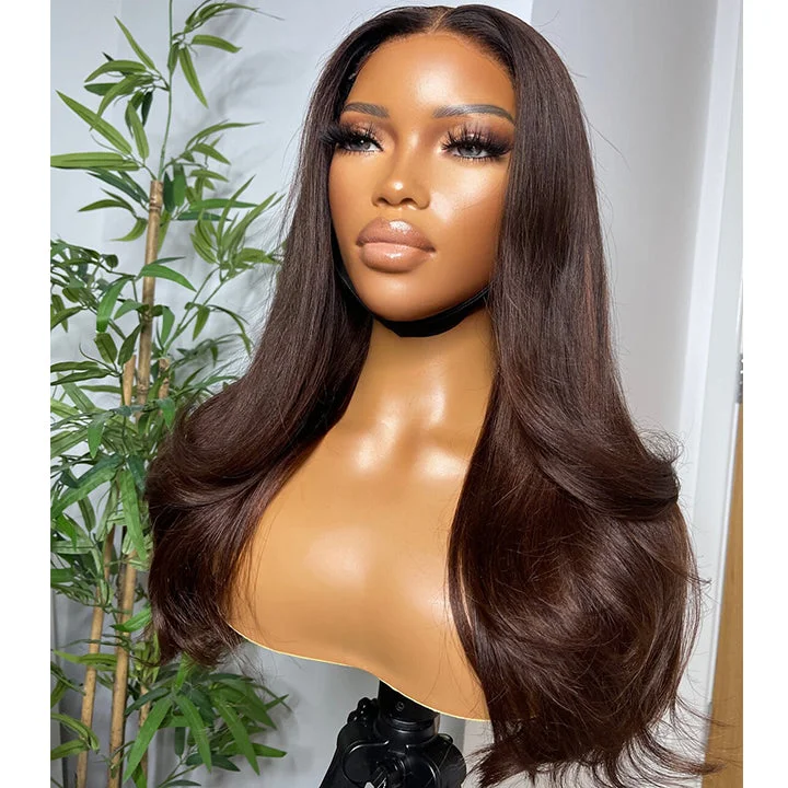 Cute Straight Chocolate Brown 13x4 Lace Wig Human Hair Once Style