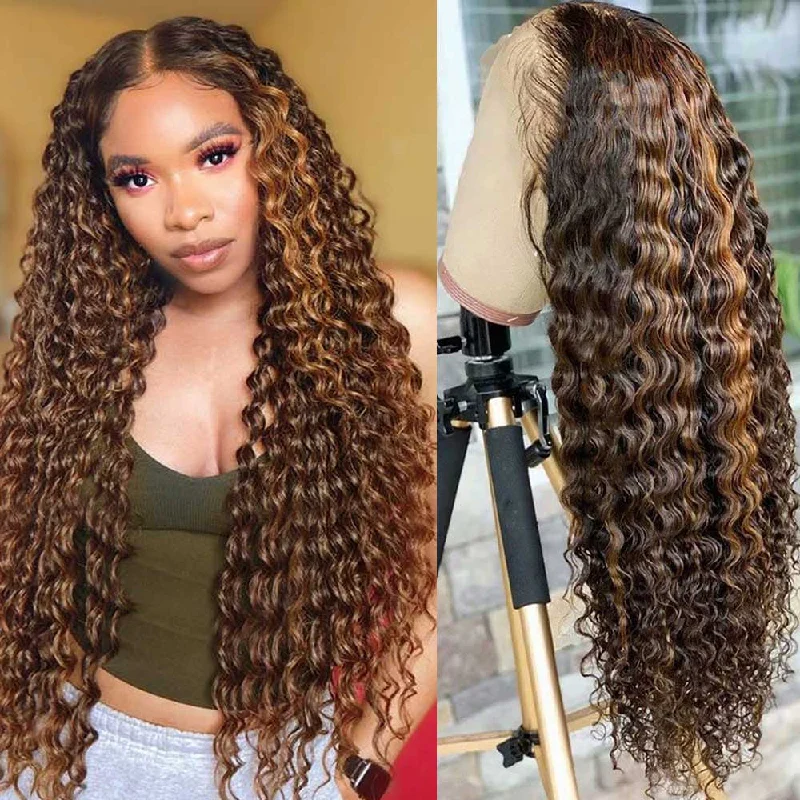 Highlight Wig Deep Wave 13x4 Real HD Lace Frontal Wig Human Hair Wigs