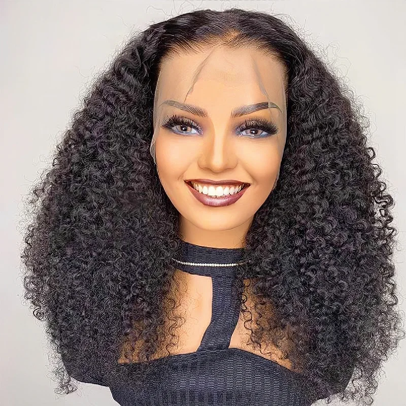 Kinky Curly Lace Frontal Wig Breathable Airy Cap Human Hair