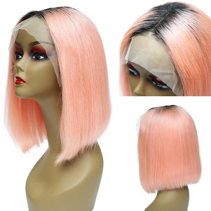 Msbeauty T1B/PINK Lace Front Straight Bob 2019 Summer New Hair Style Bob Cut Wig