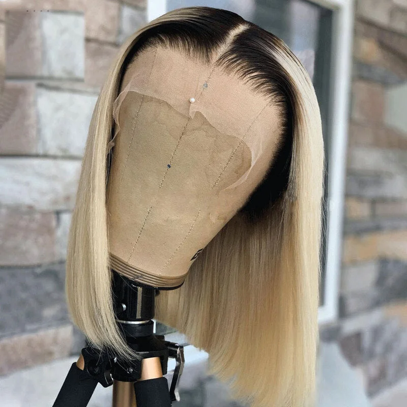 Ombre T1B/613 Colored Bob Wig 13x4 HD Transparent Lace Front Wig 100% Virgin Human Hair