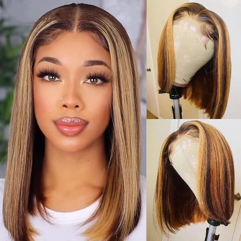 P4/27 Highlight Bob Wig 4x4/13x4 Straight HD Transparent Lace Wig Virgin Human Hair