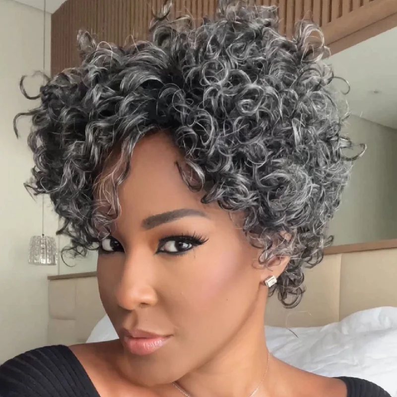 Put On & Go Salt And Pepper Layered Pixie Curly Wig