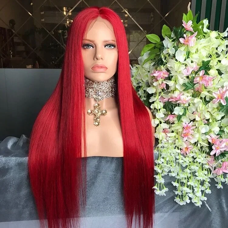 Red Colored Wig 13×4 Real HD Lace Front Wigs Straight Human Hair Wigs