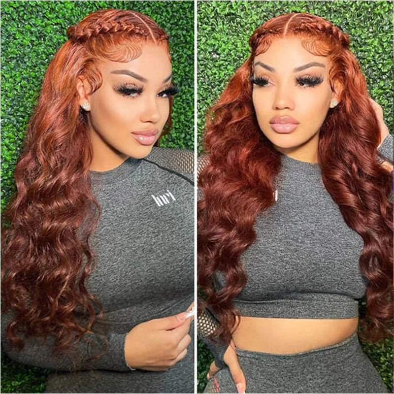 Reddish Brown Color HD Lace Wigs Body Wave Hair Pre Cut 8x5 Lace Closure Wigs