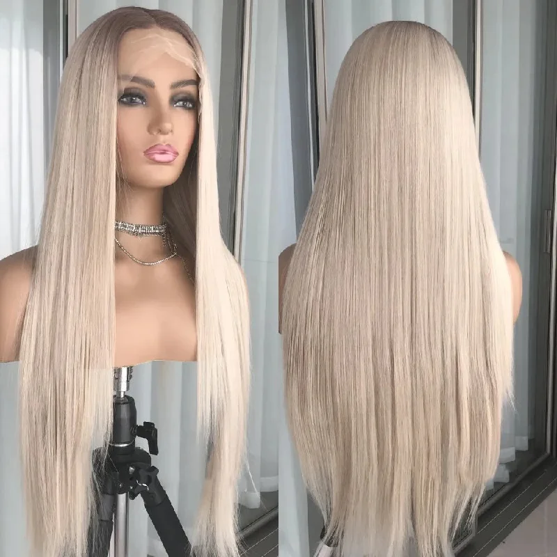 Roley Ombre Ash Blonde 13x4 Lace Frontal Straight Glueless Wig Human Hair