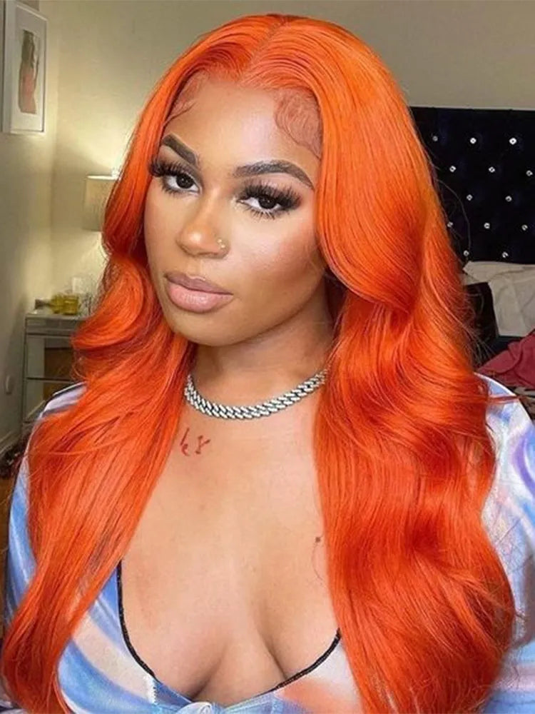 Simidola Pumpkin Orange Body Wave Lace Front Wig