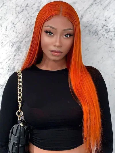 Simidola Pumpkin Orange Straight Hair Lace Front Wig