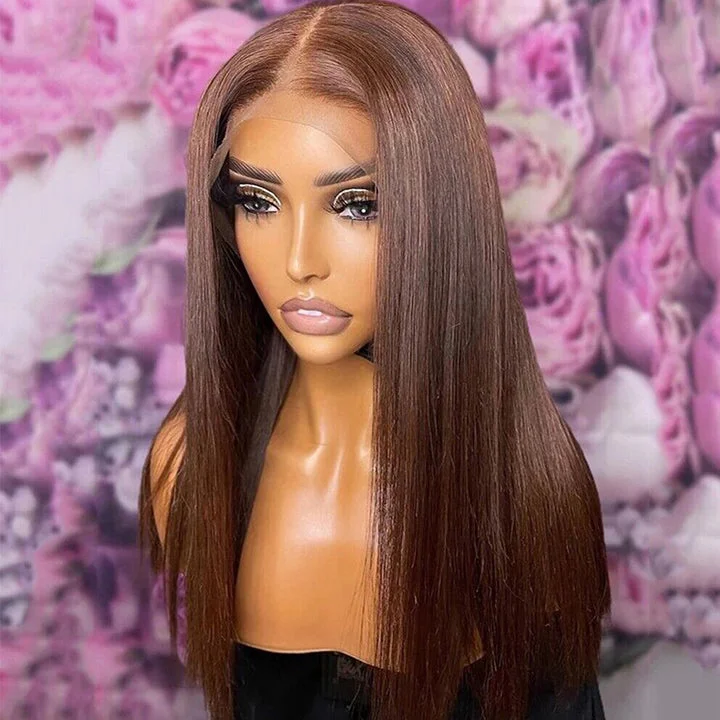 Straight Chocolate Brown 5x6 Lace Glueless Wig Human Hair Wig