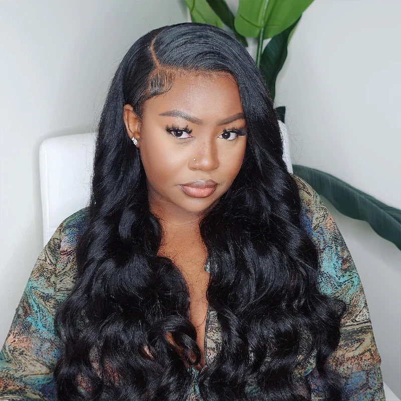 Wear & Go Body Wave Pre Cut Glueless Lace Frontal Wig With Breathable Air Cap Human Hair