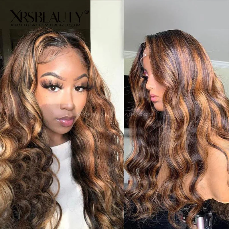 #2/30 Highlight Ombre Brown Loose Wave Lace Front Wigs Pre Plucked Bleached Knots [CFW46]