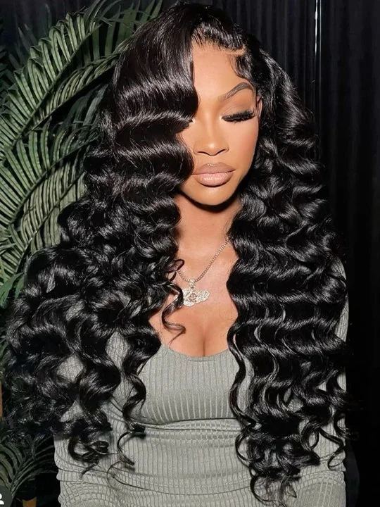 Full 13x6 Lace Frontal Wig Crimped Hair Loose Deep Wave Virgin Human Hair Wigs