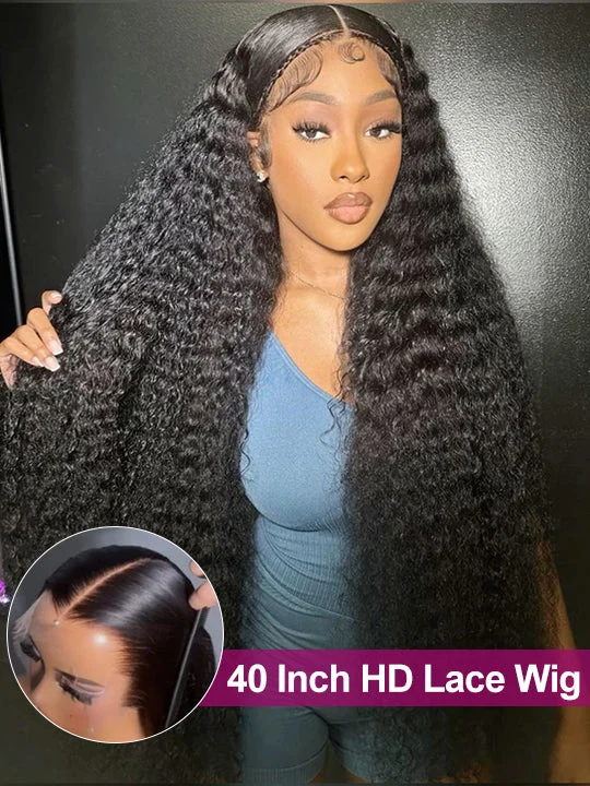 40 Inches Long Wig Deep Wave Virgin Human Hair 13x4 Real HD Lace Frontal Wigs