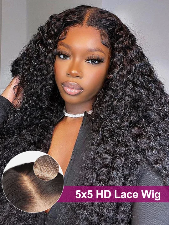 Double Drawn 5*5 HD Lace Wigs Deep Wave 14A Brazilian Virgin Human Hair Closure Wig