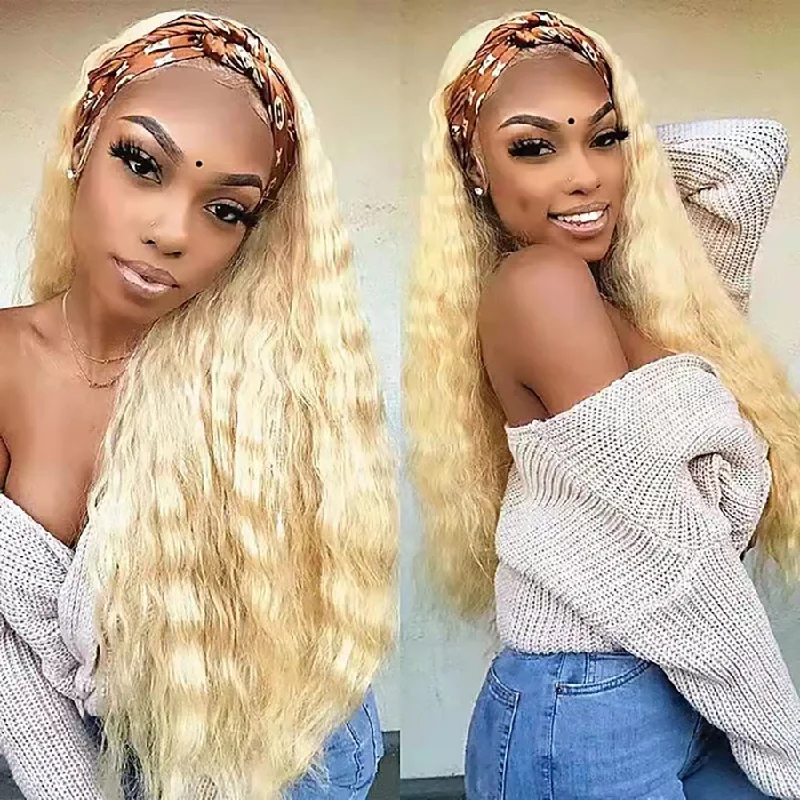 #613 Headband Water Wave Full Machine Made None Lace Wig Human Hair