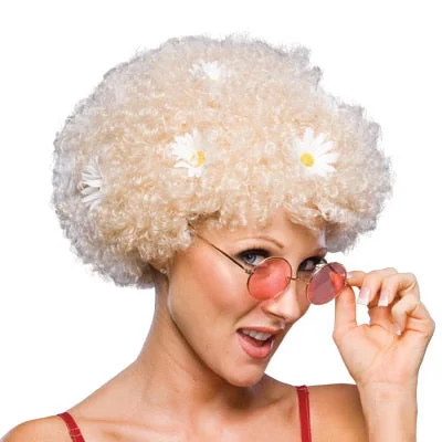 Afro Wig White with Daisies