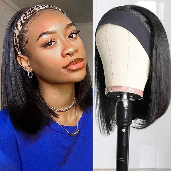 Headband Bob Straight Wigs Short Human Hair Half Wigs