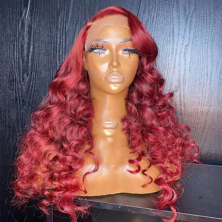 Burgundy Loose Deep Wave Lace Front Wig 99j HD Lace Human Hair Wigs