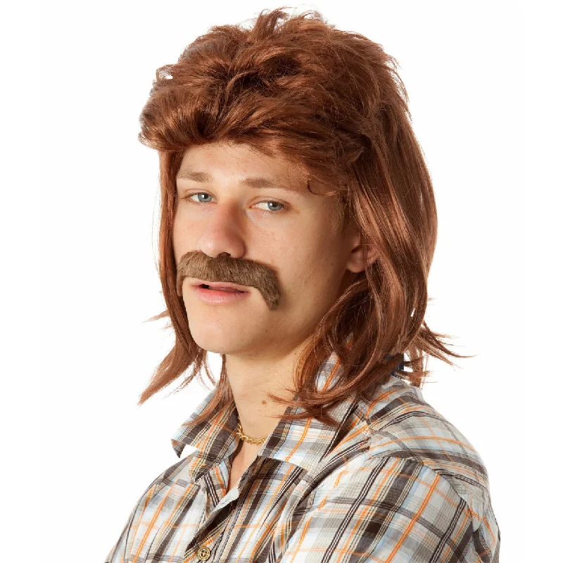 Buy 80s Mullet Wig and Tash Brown