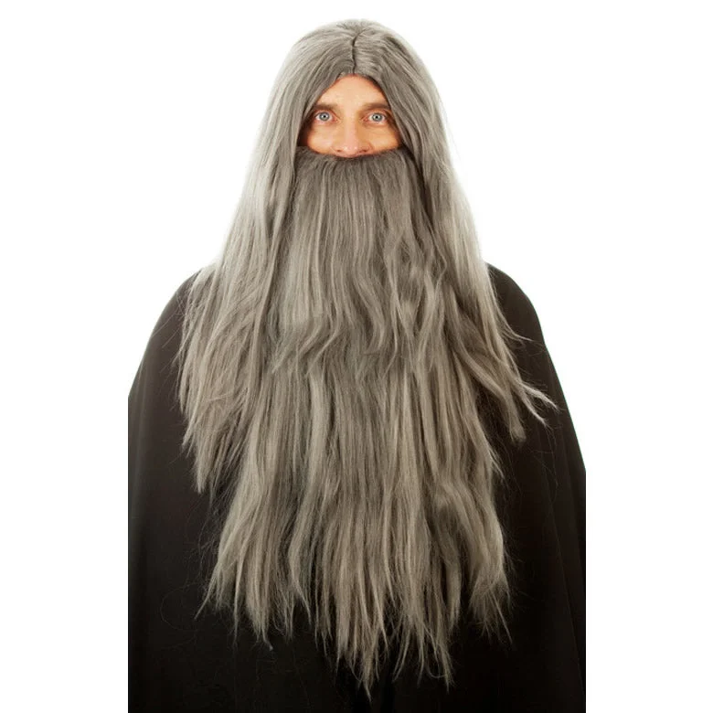 Buy Dumbledore or Merlin Wizard Wig and Beard Grey