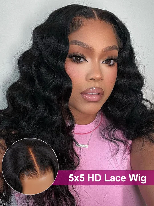 Crimped Hair 5*5 HD Lace Wig Loose Deep Wave 14A Brazilian Virgin Human Hair Wigs