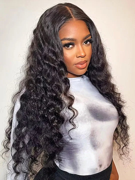 Crimped Hair 4x4 Closure Wig Loose Deep Wave Brazilian Virgin Human Hair Wigs