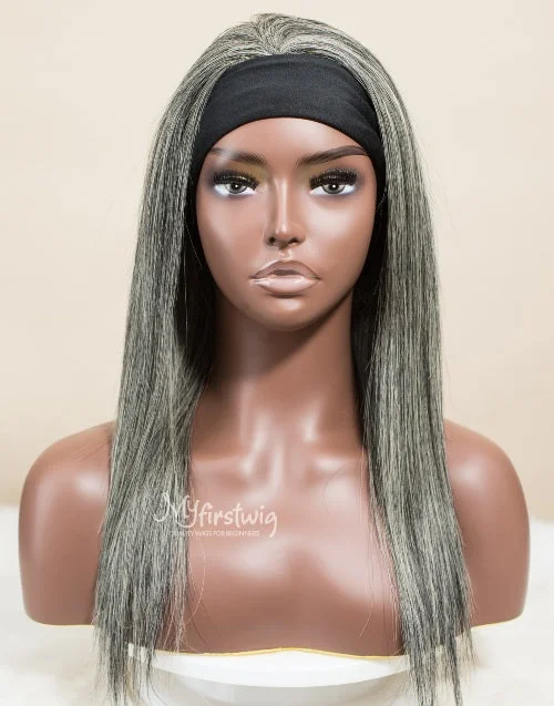 HEADBAND WIG - KEYSHA - MALAYSIAN SALT AND PEPPER GREY STRAIGHT HAIR- SSS004