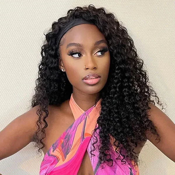 Mslynn Deep Curly Headband Wig Glueless Human Hair Wigs Wet and Wavy Wigs