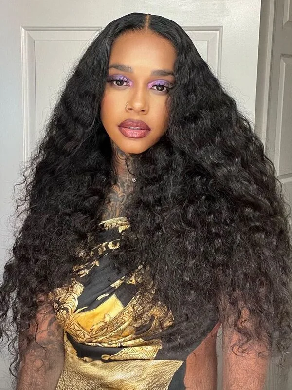 Wavymy Deep Wave 4x4 HD Lace Closure Wigs Natural Pre Plucked Hairline Lace Part Wig