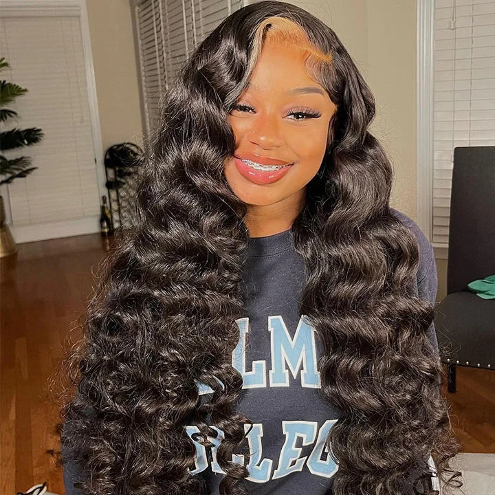 Highlight Loose Deep Wave Lace Front Wig Skunk Stripe Colored Human Hair Wigs