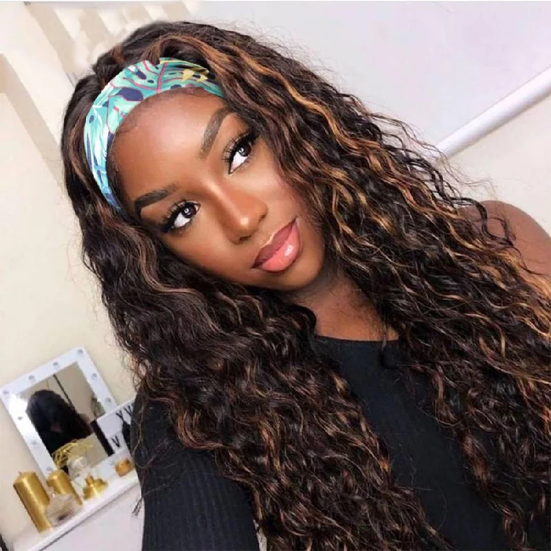 Highlight #4/27 & #4/30 Color Deep Wave Headband Wig Human Hair