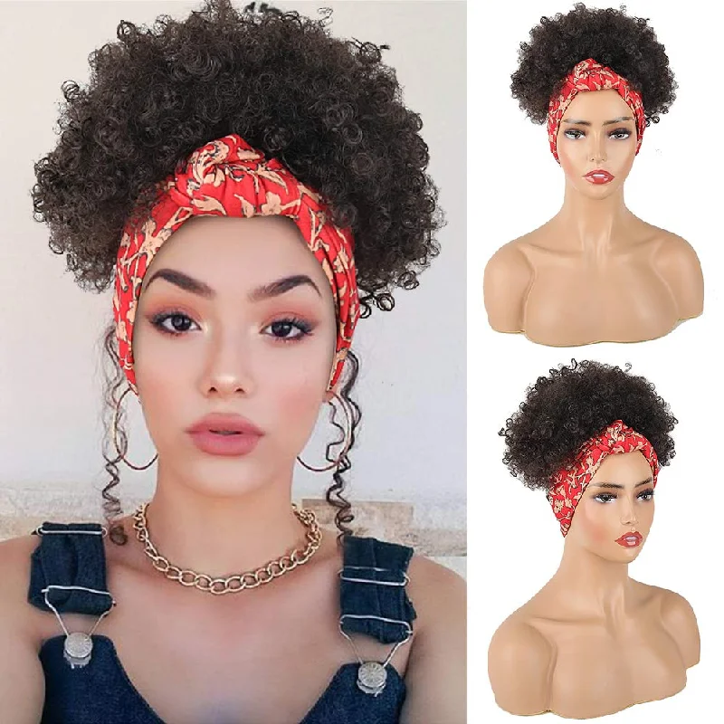 Hot Short Kinky Curly Wigs with Headband